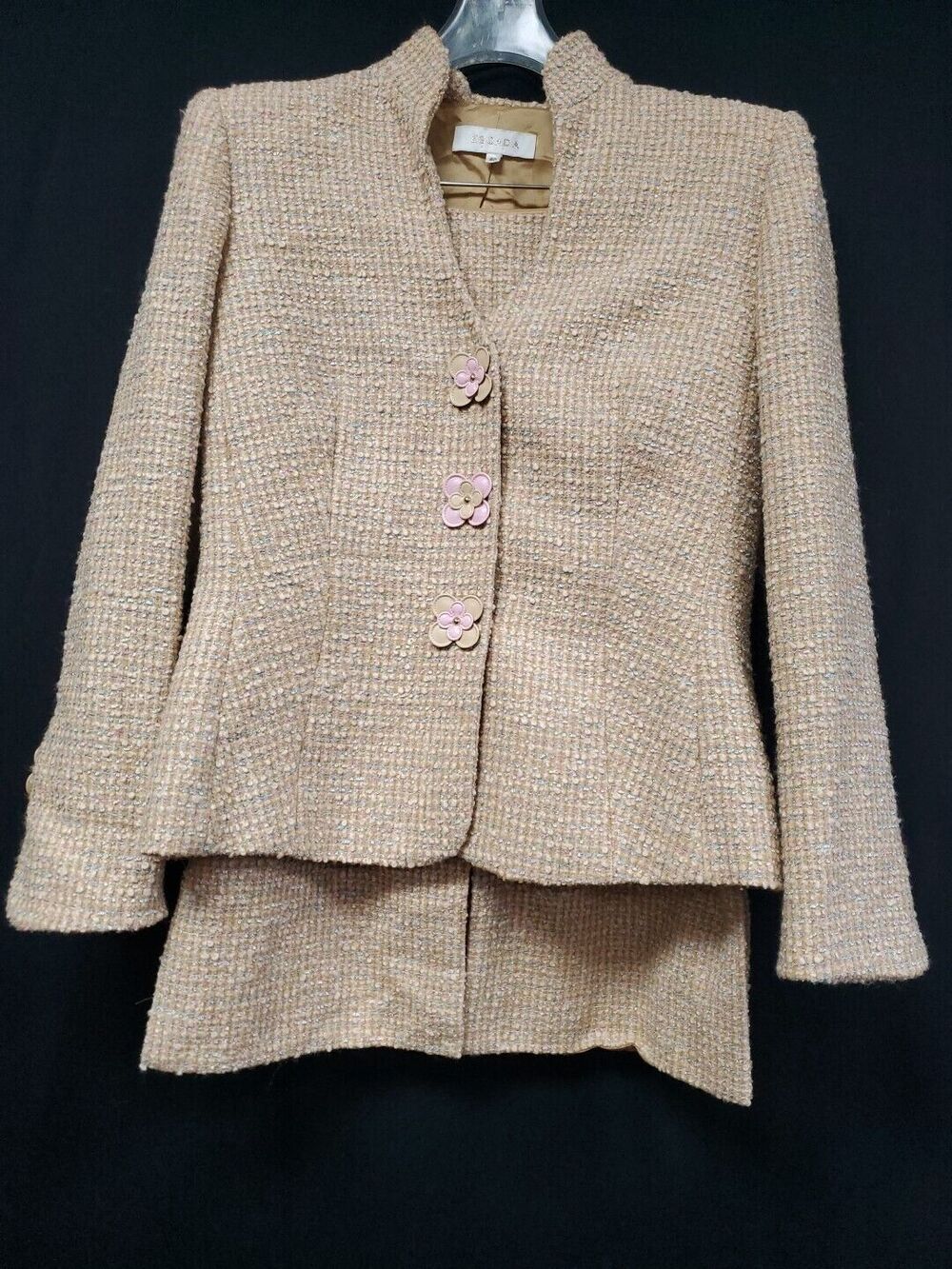 Escada Beige Pastel Multi Color Wool Blend Tweed Skirt Suit Size EURO 40/ US 10